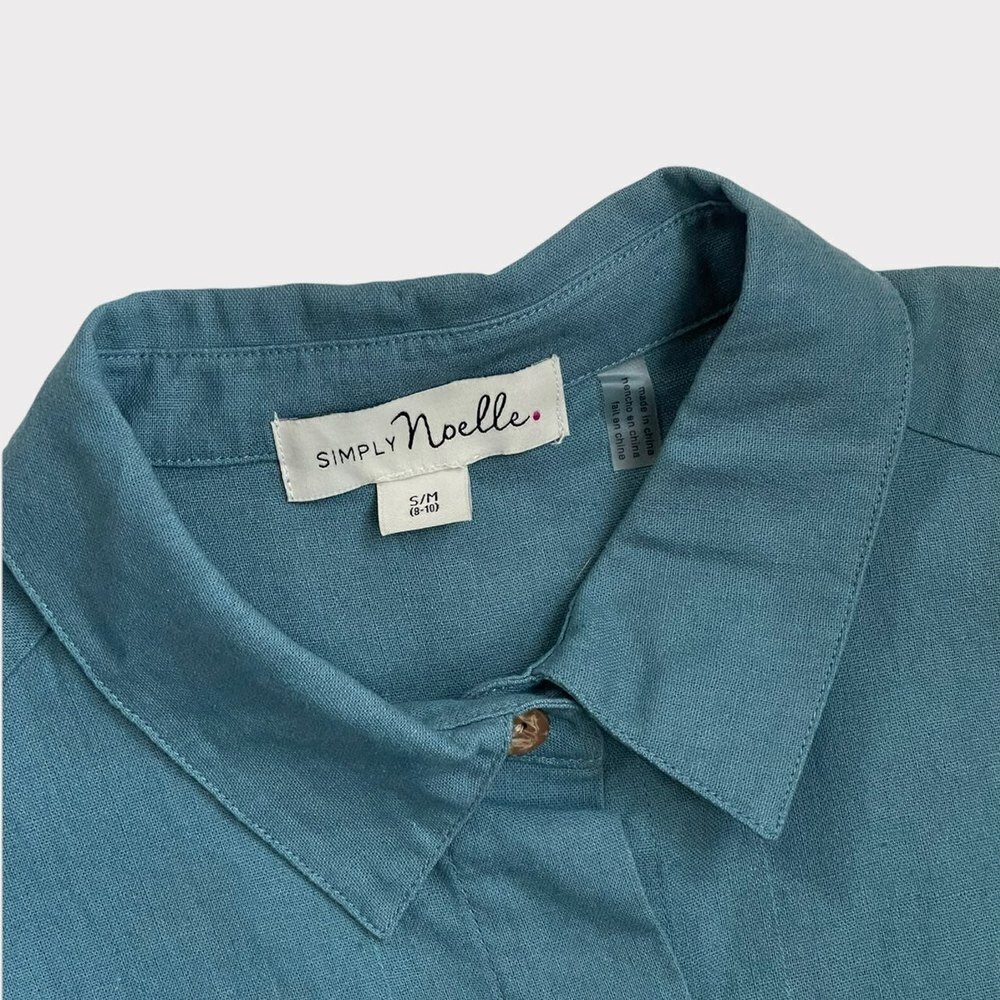 Simple Noelle Blue Linen Button Up Top S/M - Picture 3 of 5